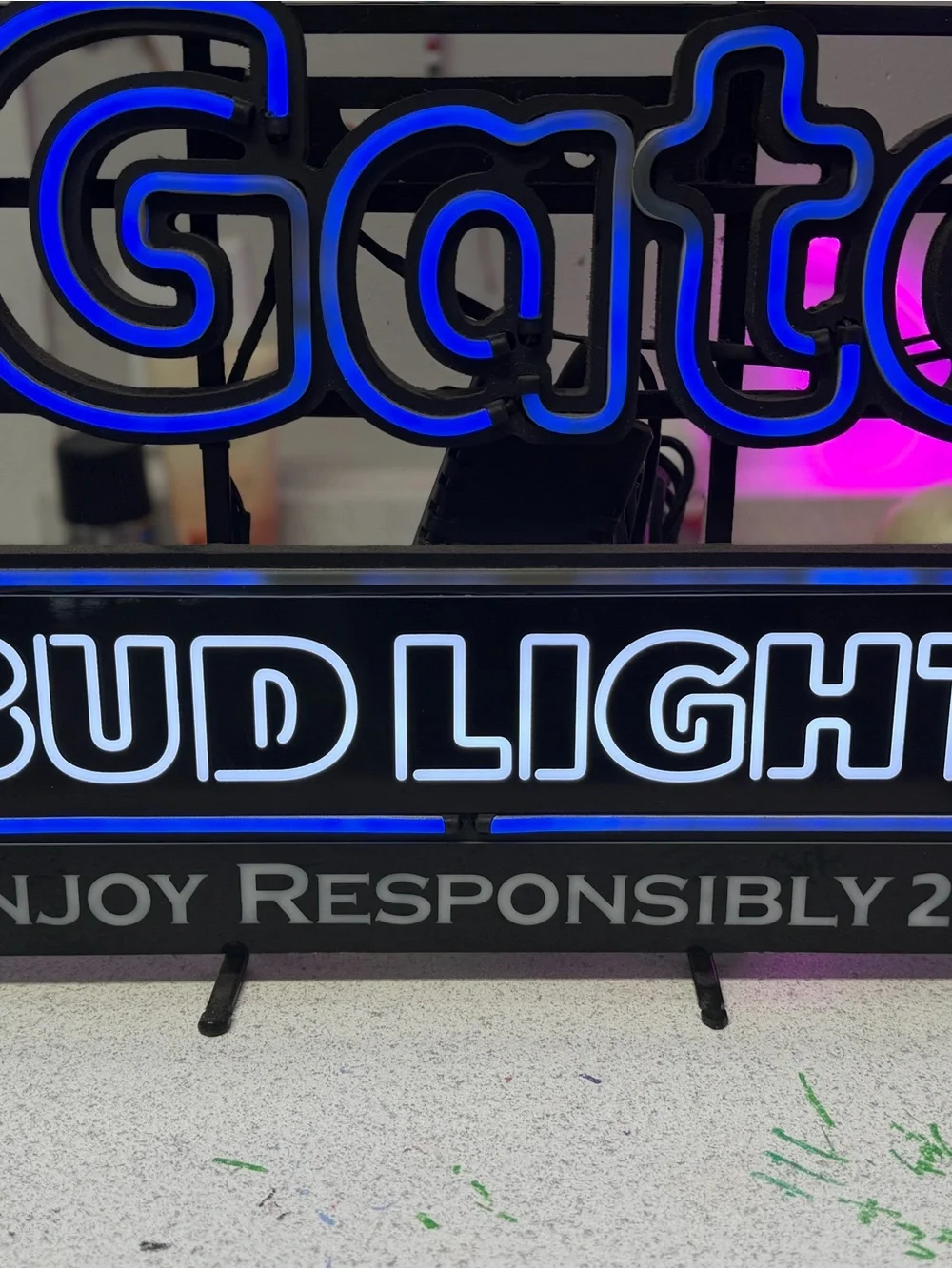 Blue Neon Wall Sign - Bud Light enjoy responsibly 21+